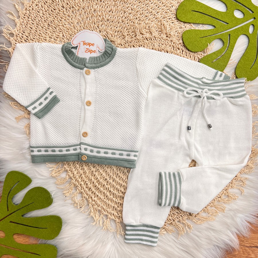 Conj de Linha Tijolinho - Branco com Verde
